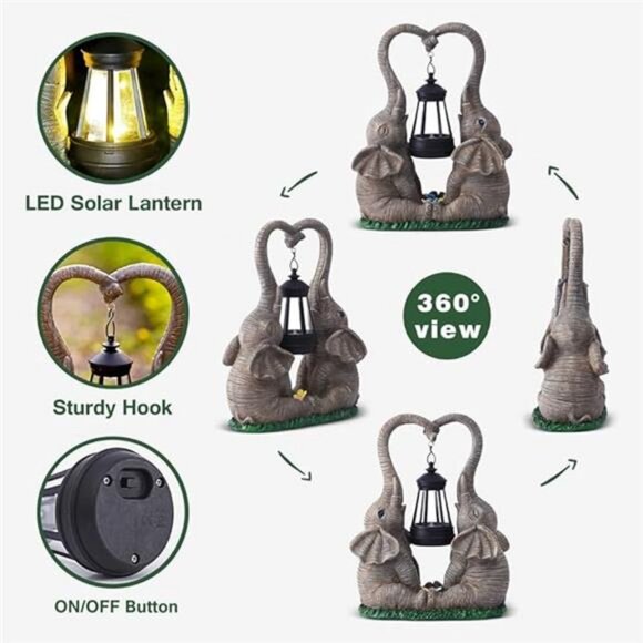 Elephant Statue Garden Decor with LED Solar Lights-Set of 2 Good Luck Elephant - Picture 4 of 7